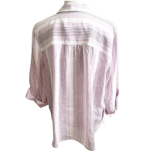 Chico’s Striped Non Iron Fresh Chic 100% Linen Button Down Size 3/XL Purple - Picture 3 of 8